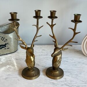 Brass deer antler candle holders